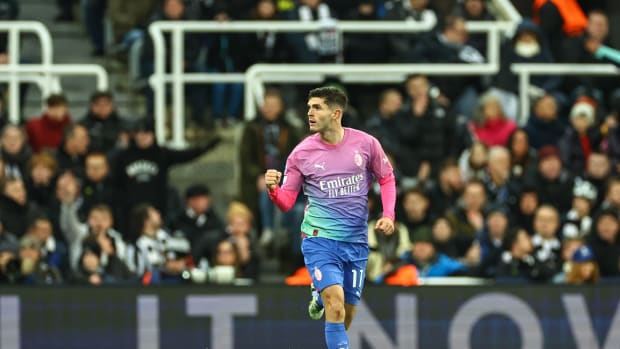 Christian Pulisic pictured celebrating after scoring for AC Milan in a 2-1 win at Newcastle United in December 2023